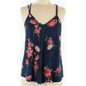 Papermoon Womens Floral Tank Size 2X Navy Basima Back Boho Fairy Romantic Cami